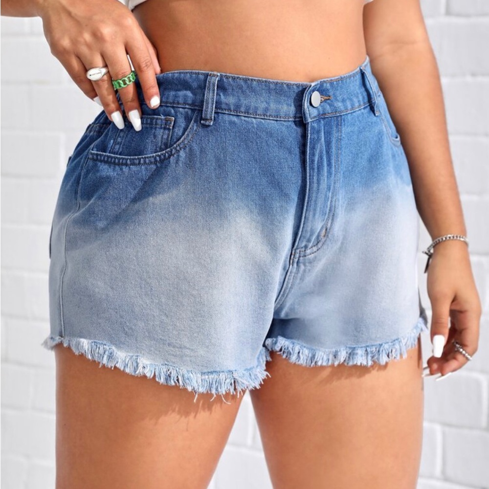 SHEIN | EZWear Plus High Waist Raw Trim Denim Shorts | Size OXL (12) | BRAND NEW